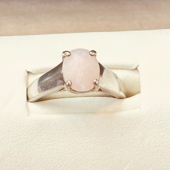 925 Sterling Silver Faceted Oval Rose Quartz Ring Wide Band Vintage - Picture 2 of 14